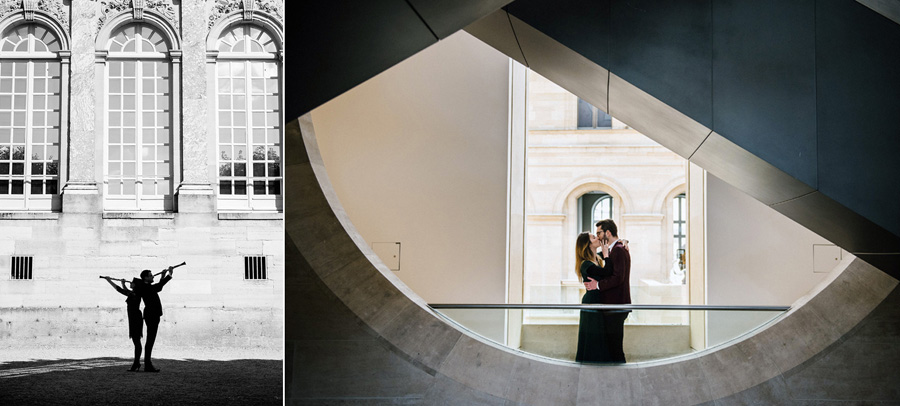 un couple s'embrasse dans un musée, un autre pose dos à dos