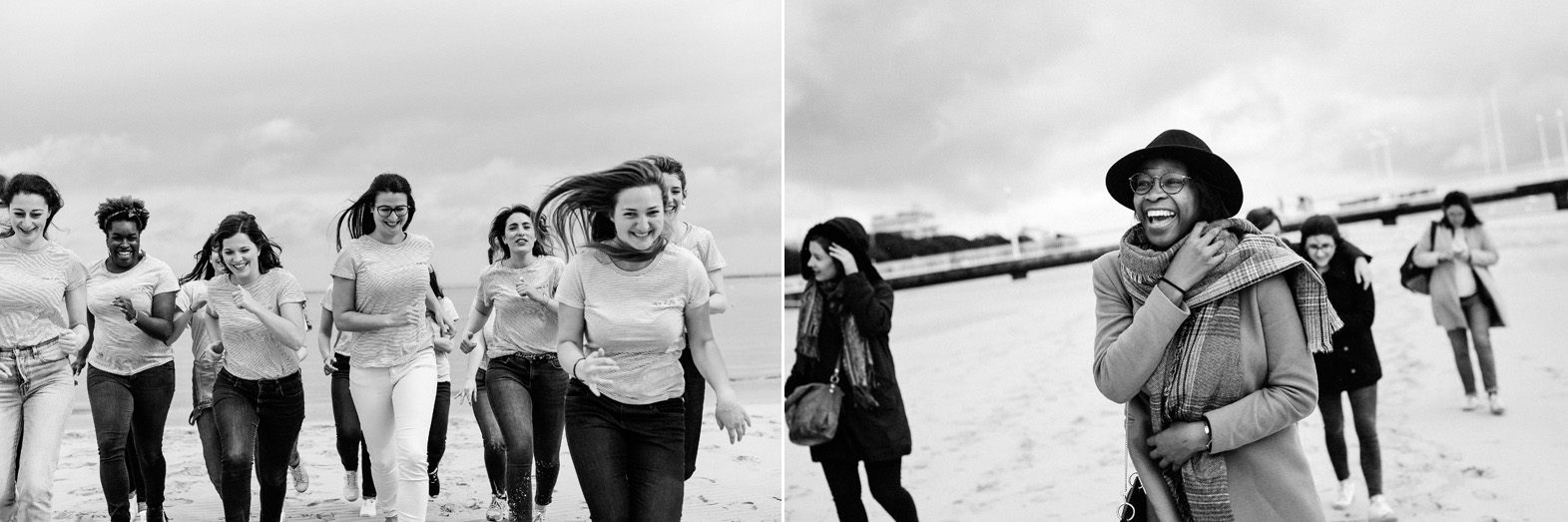 un groupe de femmes court sur une plage