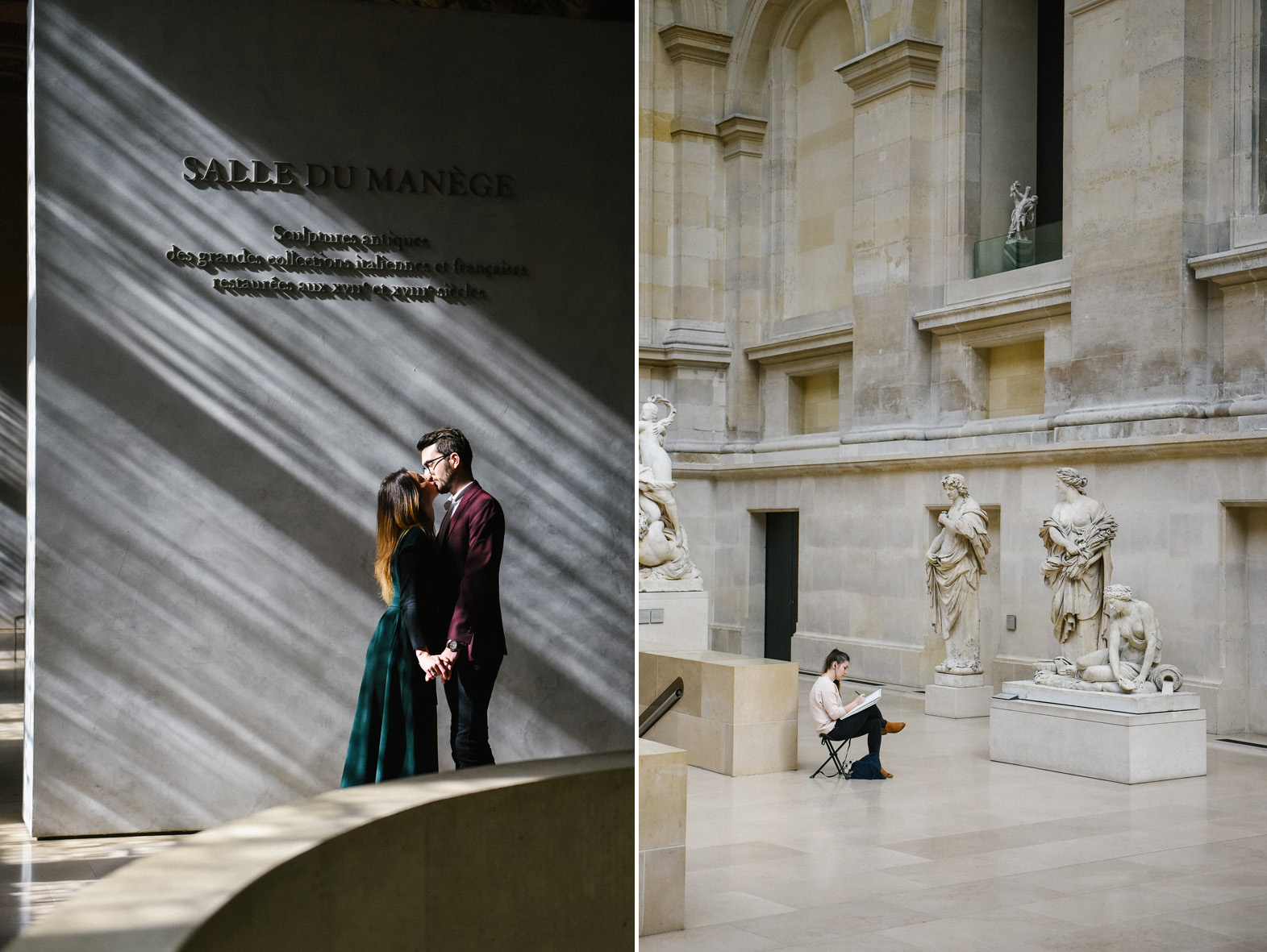 un couple s'embrasse dans un musée