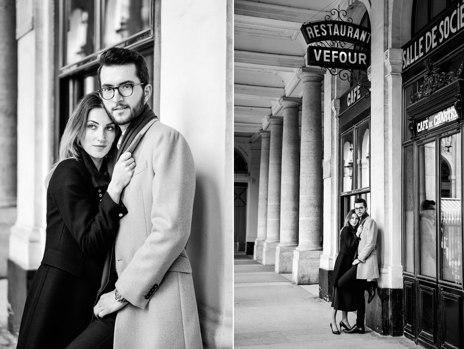 un couple s'enlace dans le centre de Paris