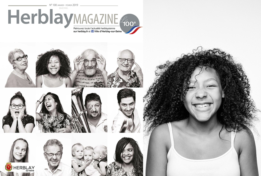 La Une du magazine de la ville d'Herblay représente des portraits en noir et blanc