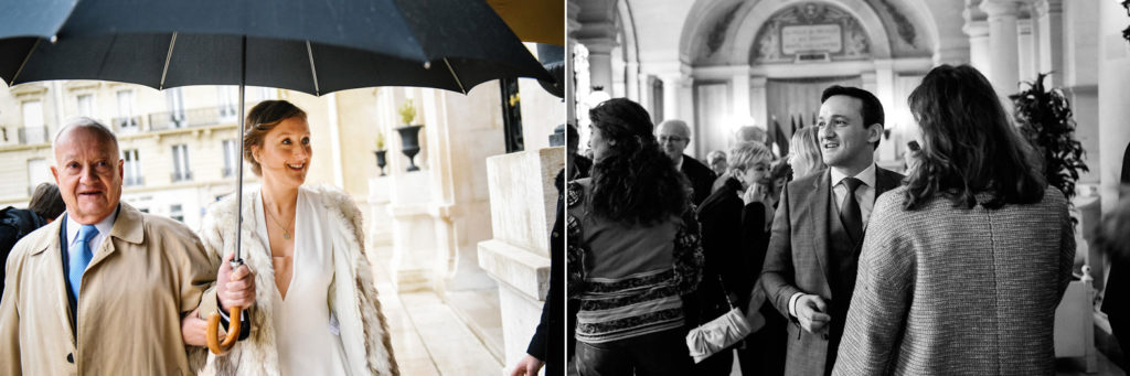 Les mariés arrivent séparément à la mairie