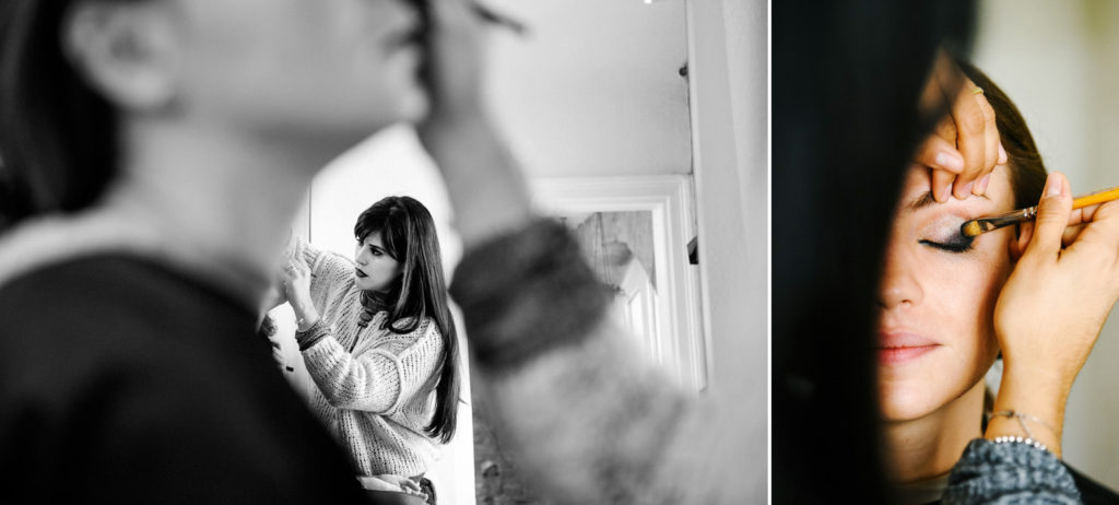 Une des prestataires de mariage à Toulouse maquille une femme