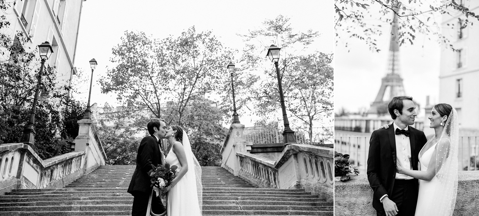 Un couple s’embrasse à Paris